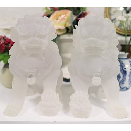 Ebros Lucite Acrylic Translucent Left and Right Pair Of Foo Dog Lion Statues Set