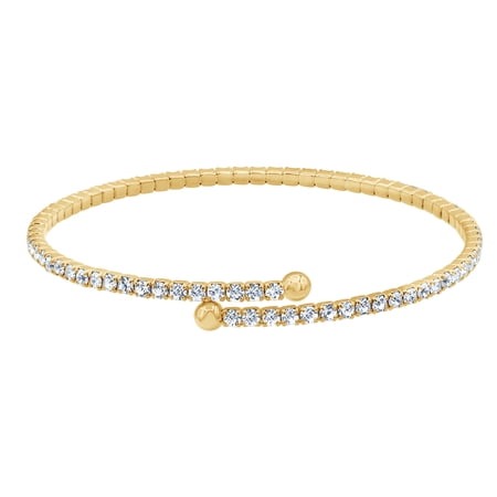 Round Crystal Yellow Alloy Single Strand Bangle Bracelet.