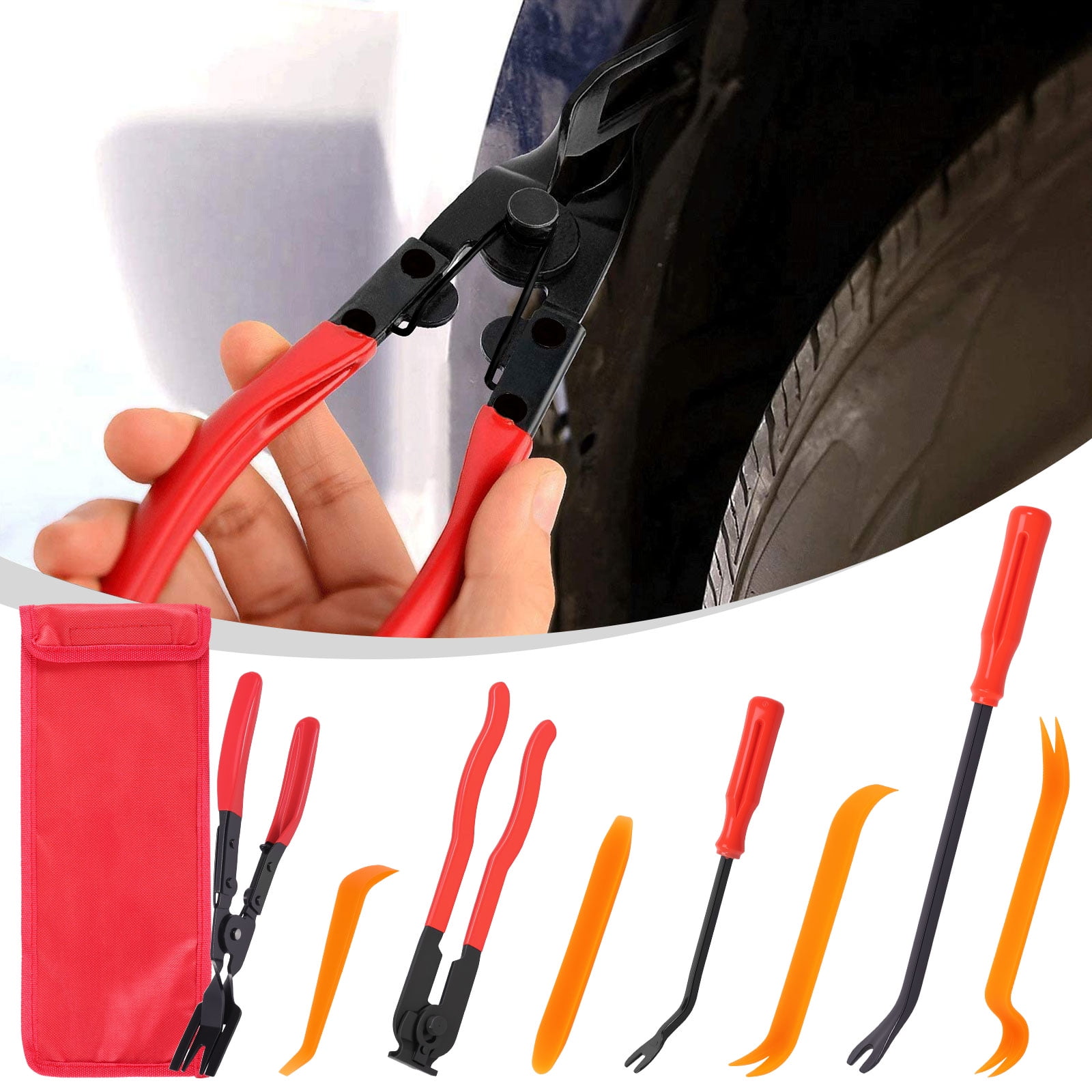 8Pcs Auto Trim Removal Tool Kit Car Clip Pry Tool with Storage Bag Trim Rivet Puller Pliers Kit for Automotive Door Panel Upholstery