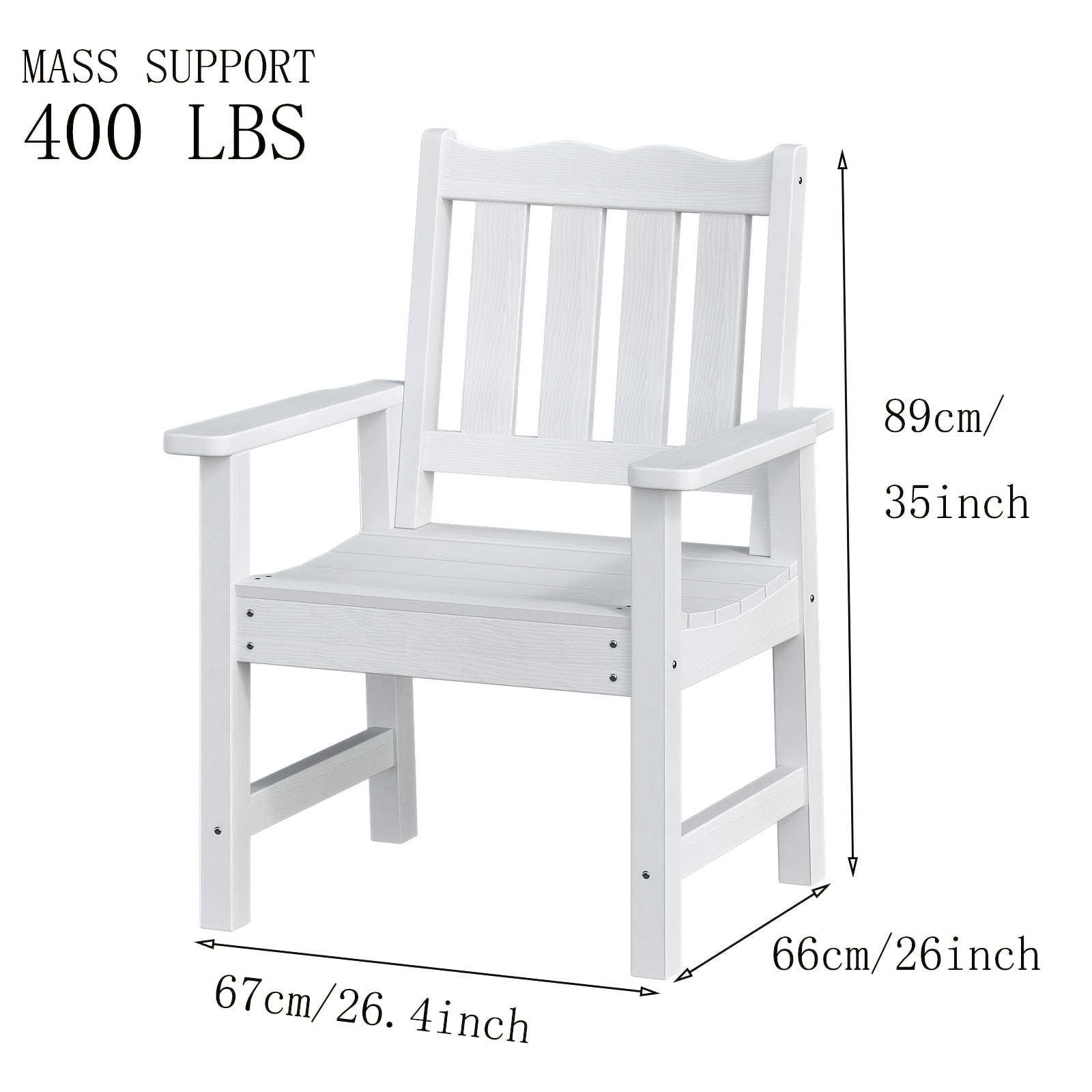 HIPS All-Weather Patio Chairs Set of 2, Garden Chair with 400 lbs Weight Capacity,  Ergonomic，Easy to Assemble, Outdoor Chair for Garden Lawn Poolside Backyard Balcony Courtyard