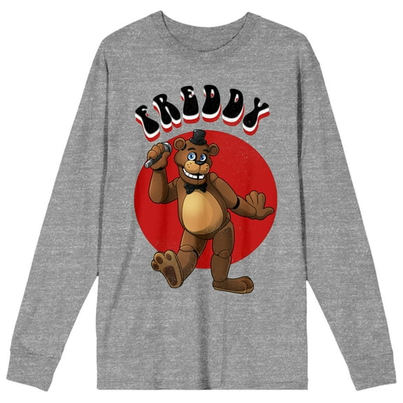 Five Nights at Freddy's Freddy Adult Heather Gray Long Sleeve Crew Neck Tee-XL