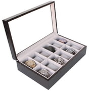 Solid Espresso Wood Watch Box Organizer with Glass Display Top 12 slot by Case Elegance (Espresso)