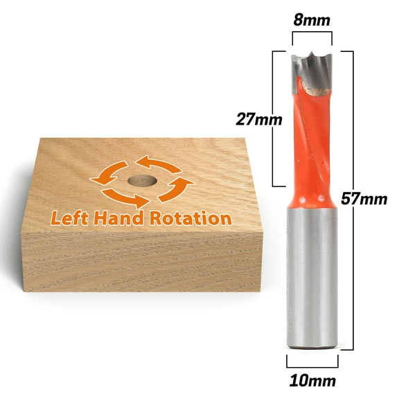8mm Left Hand Brad Point Boring Bit - 10mm Shank - Yonico 41108L