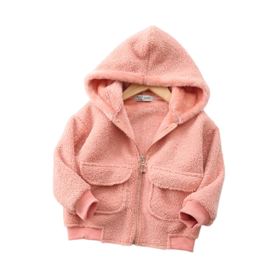 Cethrio Girls Fleece Jackets Size 7-8T, Warm Zip up Hooded Long Sleeve Winter Outerwear Pink