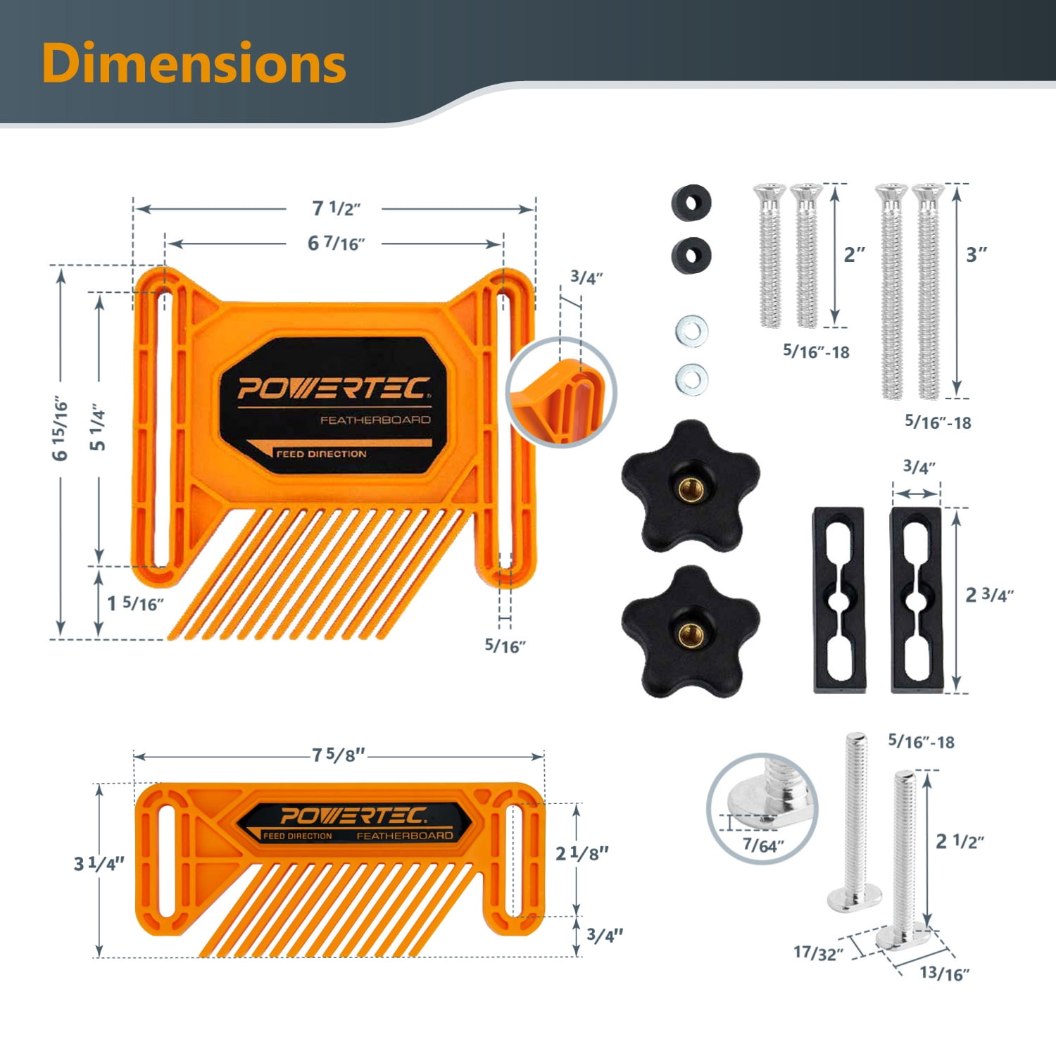 POWERTEC 4PK Featherboards for Table Saw, Router Table, Router Fence and Band Saw. Woodworking Tools & Accessories To Reduce Kickback and Increase Safety, 72027