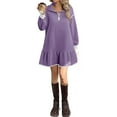 thumbnail image 4 of Long Sleeved Women Patchwork Quarter Zipper Loose Ruffle Sweatshirt Dress, 4 of 5
