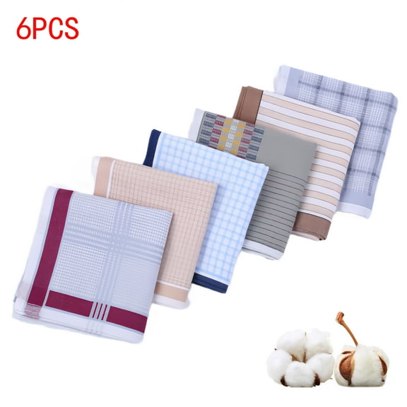 BKSDUEH Men's Soft Cotton Handkerchiefs, 6Pcs Classic Plaid Hankies, Vintage Pocket Square