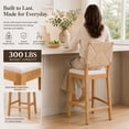 thumbnail image 5 of Boho Bar Stools Set of 2, Natural Wood Counter Height Stools, Beige Upholstered Farmhouse Barstools with Woven Backrest, Kitchen Island Chairs, Sillas para Barra de Cocina, 5 of 7
