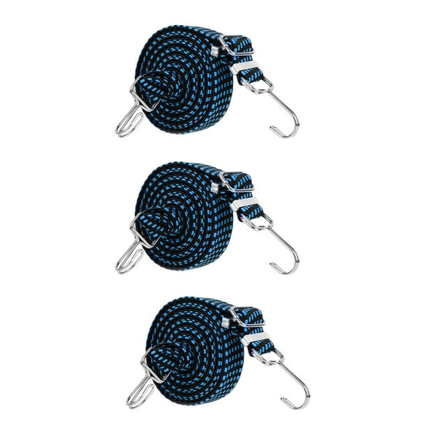 Cuerda elástica Riwesomey para motocicleta 3 piezas gancho portátil de acero al carbono colorido 4m resistente antioxidante correas para Accesorios para motos Azul