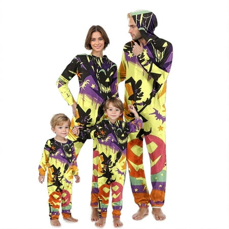 

WREESH Halloween Family Matching Pajamas for Toddler Baby Fashion Cute Print Long Sleeved Romper Family Parent-Child Wear Onesie Long Sleeve Rompers Zipper Hooded Jumpsuits Sleepwear Yellow