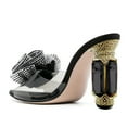 thumbnail image 3 of FSJ Women Sexy Charming Rose Floral Heel Sandals Clear PVC Band Crystal Chunky Heel Pointed Peep Toe Slip On Mules Party Prom Shoes Size 8 Black Rhinestones, 3 of 4