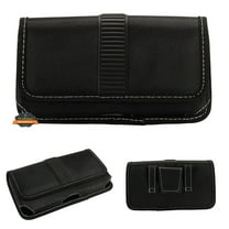 For Apple iPhone 15 Plus /15 Pro Max Rugged Canvas Cellphone Belt Clip Cover Holster Pouch Holder with Belt Loops Universal Horizontal Carrying Case - Black