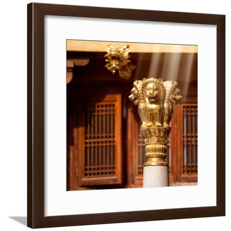 Chinese Lion Statue For Sale China 10MKm2 Collection - Golden Chinese Lion Statue Jing An Temple - Shanghai Framed Print Wall Art By Philippe Hugonnard ()