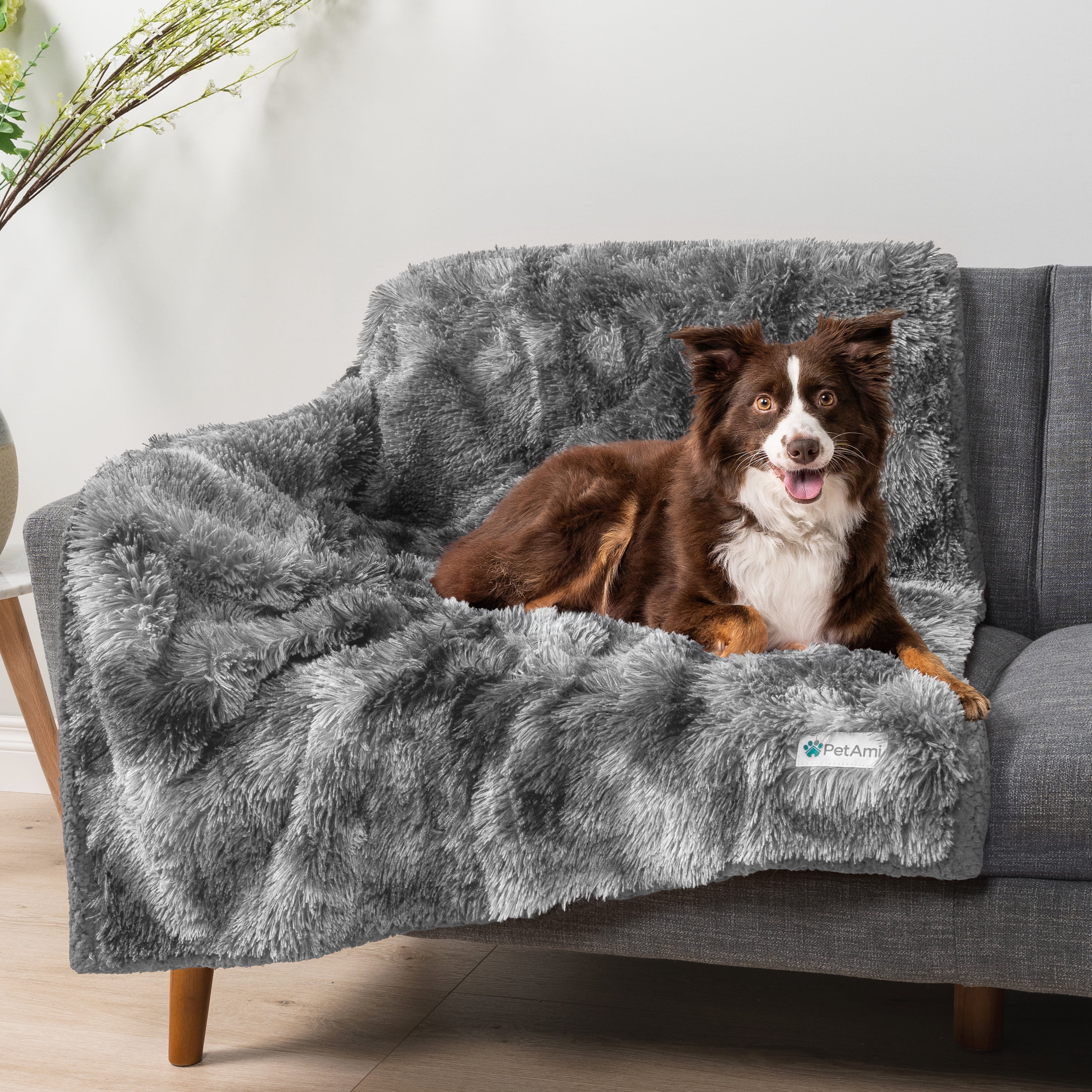 PetAmi Waterproof Dog Blanket for Medium Large Dogs, Calming Fleece Cat Blanket, Couch Protector Washable Sherpa Faux Fur Pet Throw for Puppy, Soft Reversible Leakproof 40x60 Tie-Dye Gray