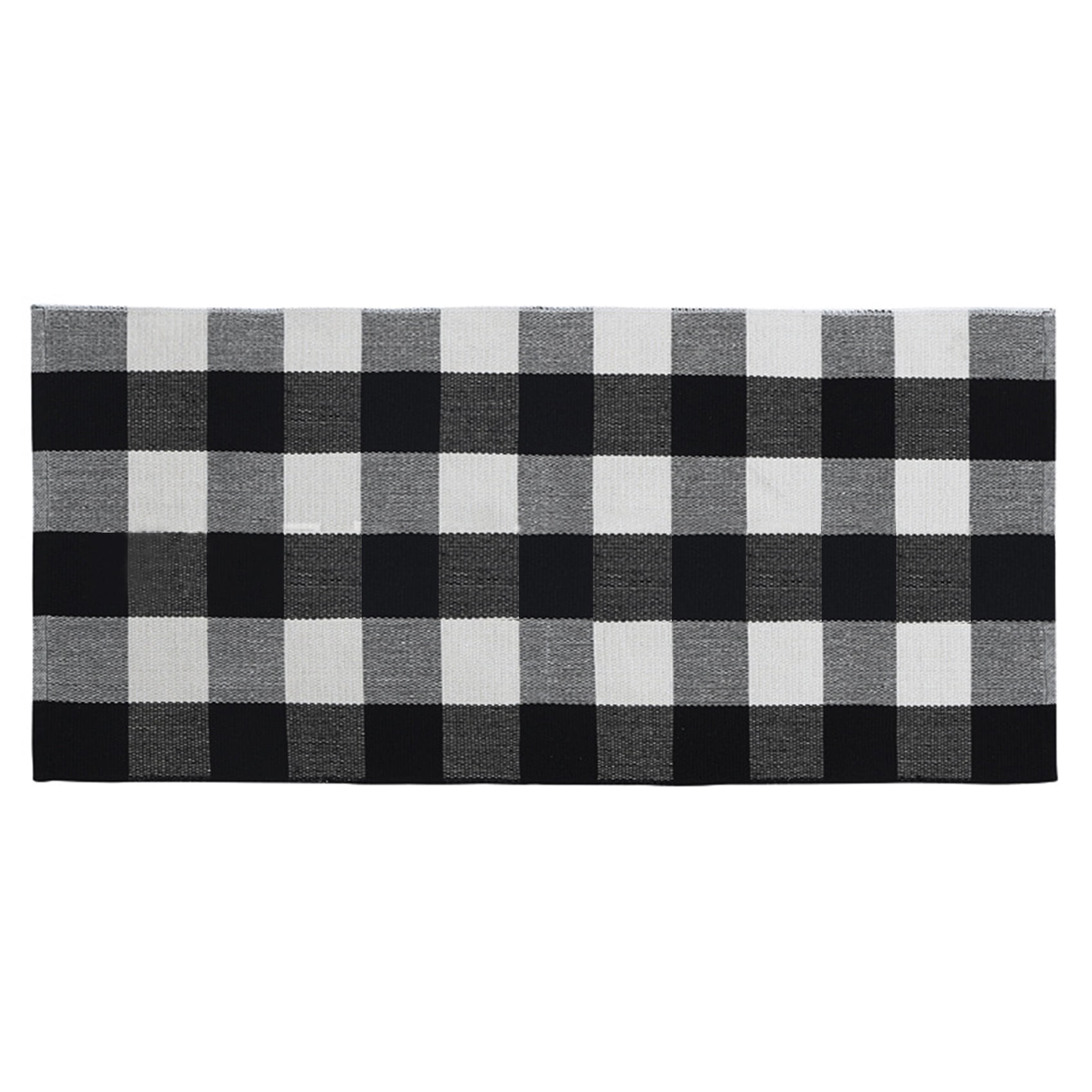 Buffalo Plaid Cotton Woven Floor Mat Black And White Area Rug Doormat