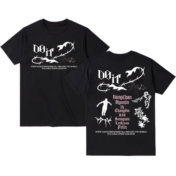 Stray Kids SKZ DO IT Album Merch Cotton T-shirt – Unisex Short Sleeve Members Graphic Tee, Streetwear Outfit for STAY Fan Support