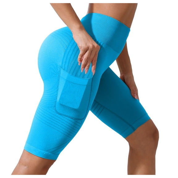 idosla 3D Cellulite Anti Cellulite Shorts Lifting Tummy Control Pants with Pockets (Sky Blue, XL)