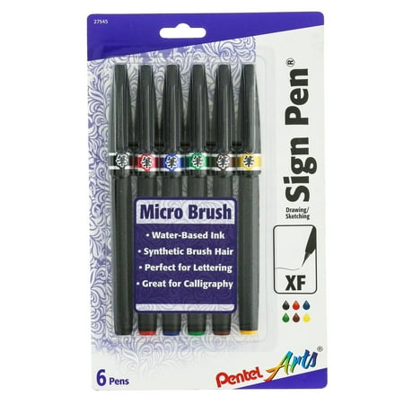 UPC: 0072512275450 | Pentel Sign Pen Set  Micro Brush Tip  6-Colors