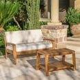 thumbnail image 3 of Christian Outdoor Acacia Wood Patio Conversation Set with Cushions, Teak Finish and Beige, 3 of 6