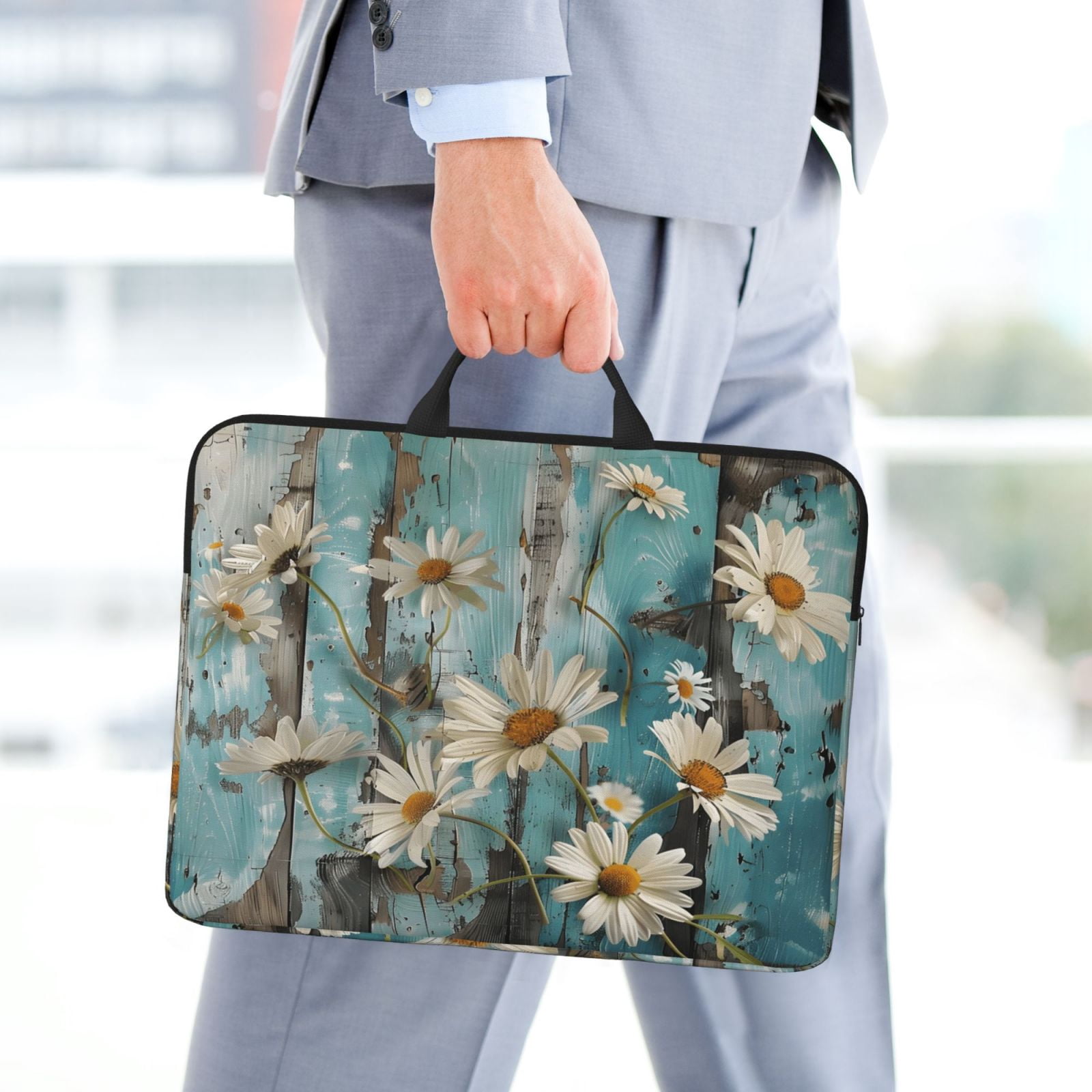 Laptop Sleeve Bag For Women Men 14inch Waterproof Durable Protective Computer Carrying Cover Handle Laptop Case Bag Turquoise Wood Farmhouse Sunflowers (12)