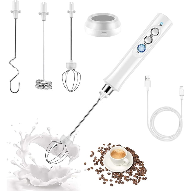 3 in 1 Rechargeable Electric Milk Frother USB Milk Foam Egg Mixer for Coffee, Latte, Cappuccino, Cream, Macchiato, Beat Eggs - Milk Frother with Base