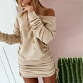 thumbnail image 2 of AOOCHASLIY Trendy Women Casual Solid Dress O-Neck Long Sleeve Bandage Mini Dress, 2 of 7