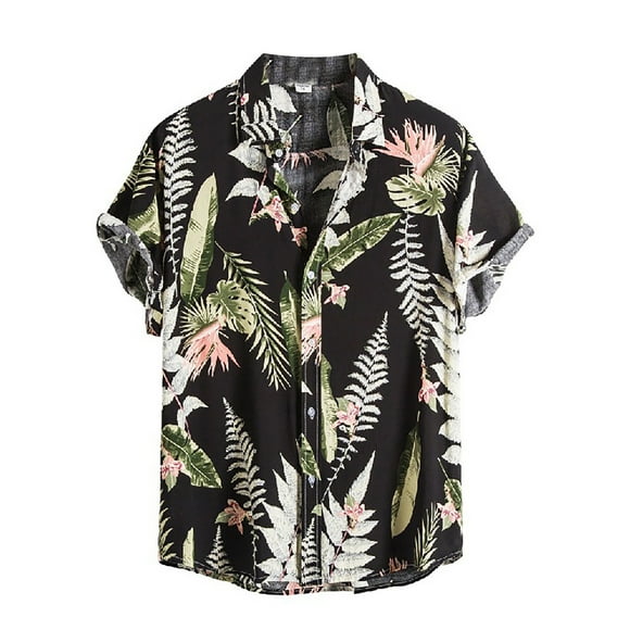 RKSTN Mens Shirts Short Sleeve Cardigan Short Sleeve Hawaiian Beach Flower Shirt Turtleneck Shirt Hawaiian Shirts for Men