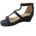 thumbnail image 4 of Christy-8 Girl's Big Kid Fashion Sparkle Rhinestone Party Bridal Platform Wedge Dress Sandals Black Glitter 1, 4 of 7