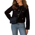 thumbnail image 2 of Blazer Corto para Mujer, Ajustado, Abierto, con Cuello Redondo, Larga, Informal, para Oficina y Trabajo, con Bolsillos. Negro M, 2 of 10