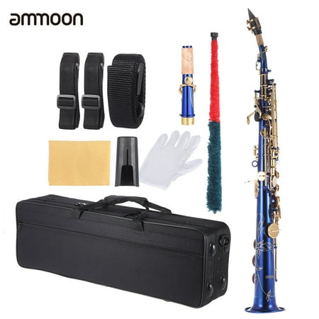 ammoon Brass Straight Soprano Sax Saxophone Bb B Flat Woodwind Instrument Natural Shell Key Carve Pattern with Carrying Case Gloves Cleaning Cloth Straps Cleaning