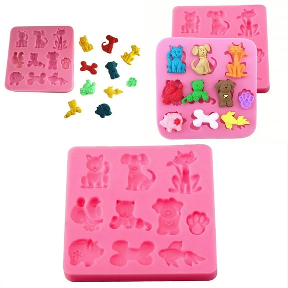 Shiogb Cute Animals Cats and Dogs Variety of Liquid Silicone Molds, Baking Fondant Silicone Molds for Cake Decorating and Crafts