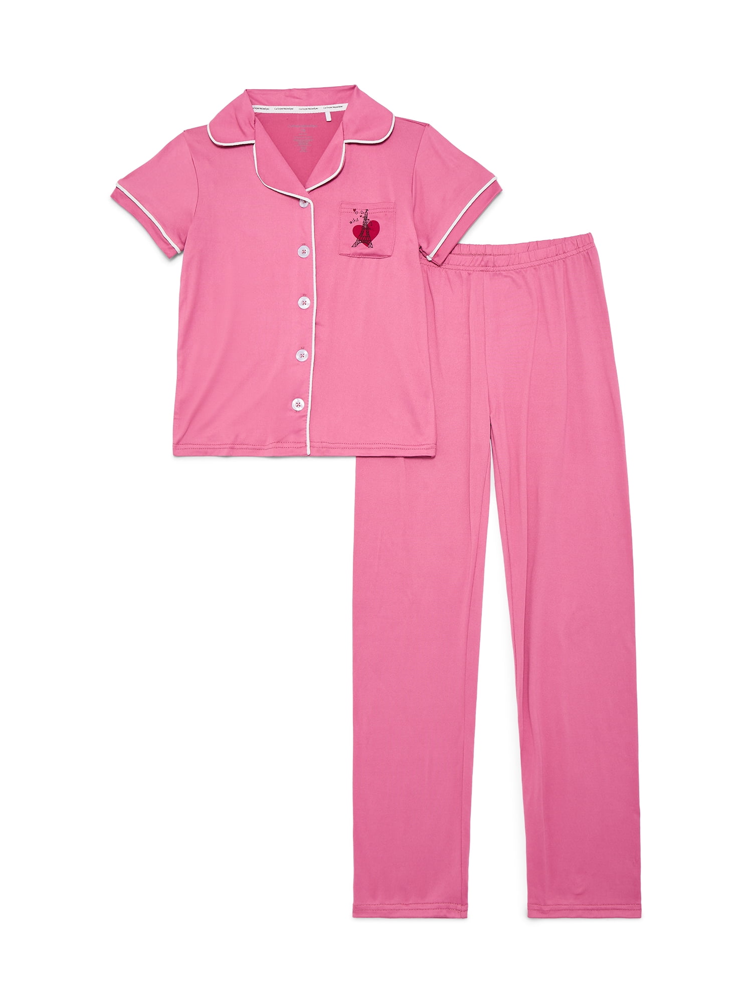 Catherne Malandrino Girls Notch Collar Short Sleeve Top, Pants with Bonus Socks 3-Piece Pajama Set, Sizes 5-16