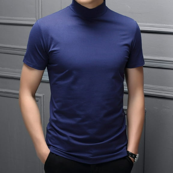 Sufanic Men Mock Neck Basic Plain Blouse T-shirt Pullover Short Sleeve Top Bottoming Top