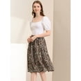 thumbnail image 4 of Unique Bargains Jupe Midi Décontractée à Imprimé Floral Évasée pour Femme Brun P, 4 of 6