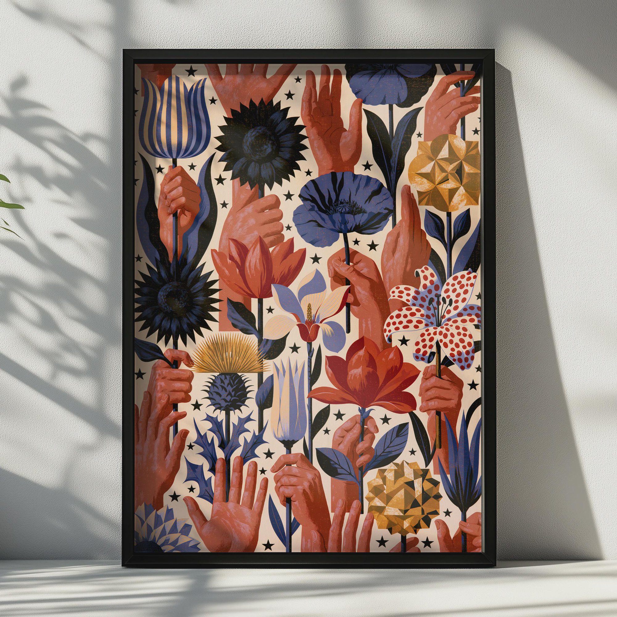 Hand Illustrated Floral Colourful Flowers And Hands Bohemian Poster , Poster Print Only