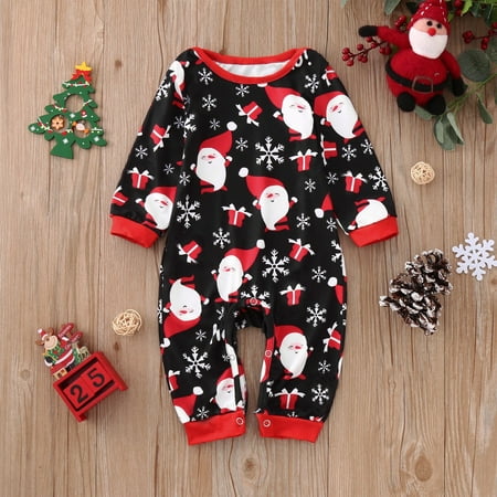 

NEGJ Baby Merry Christmas Santa Prints Family Clothes Long Sleeve Romper Jumpsuit