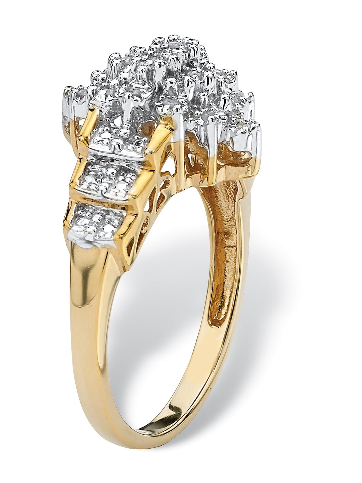 PalmBeach Jewelry Round Diamond Marquise-Shaped Step Ring 1/10 TCW in 18k Gold-Plated or Platinum-Plated .925 Sterling Silver