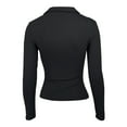 thumbnail image 5 of Camiseta elegante de manga larga con escote en V profundo para mujer: top ajustado con fruncidos laterales para combinar en otoño/invierno, estilo informal de negocios (S-L), 5 of 5