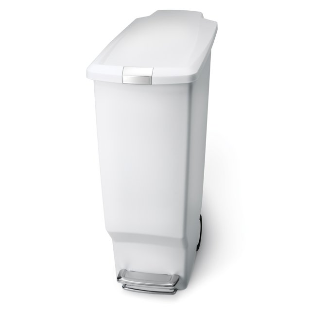 Simplehuman 40 Liter / 10.6 Gallon Slim Kitchen Step Trash Can With Secure Slide Lock, White Plastic