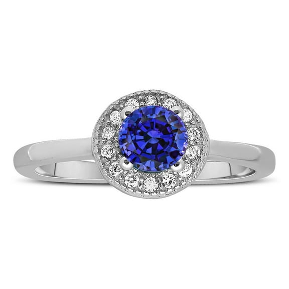 Unique 1.25 Carat Halo Blue Sapphire Moissanite Diamond Engagement Ring in 10k White Gold