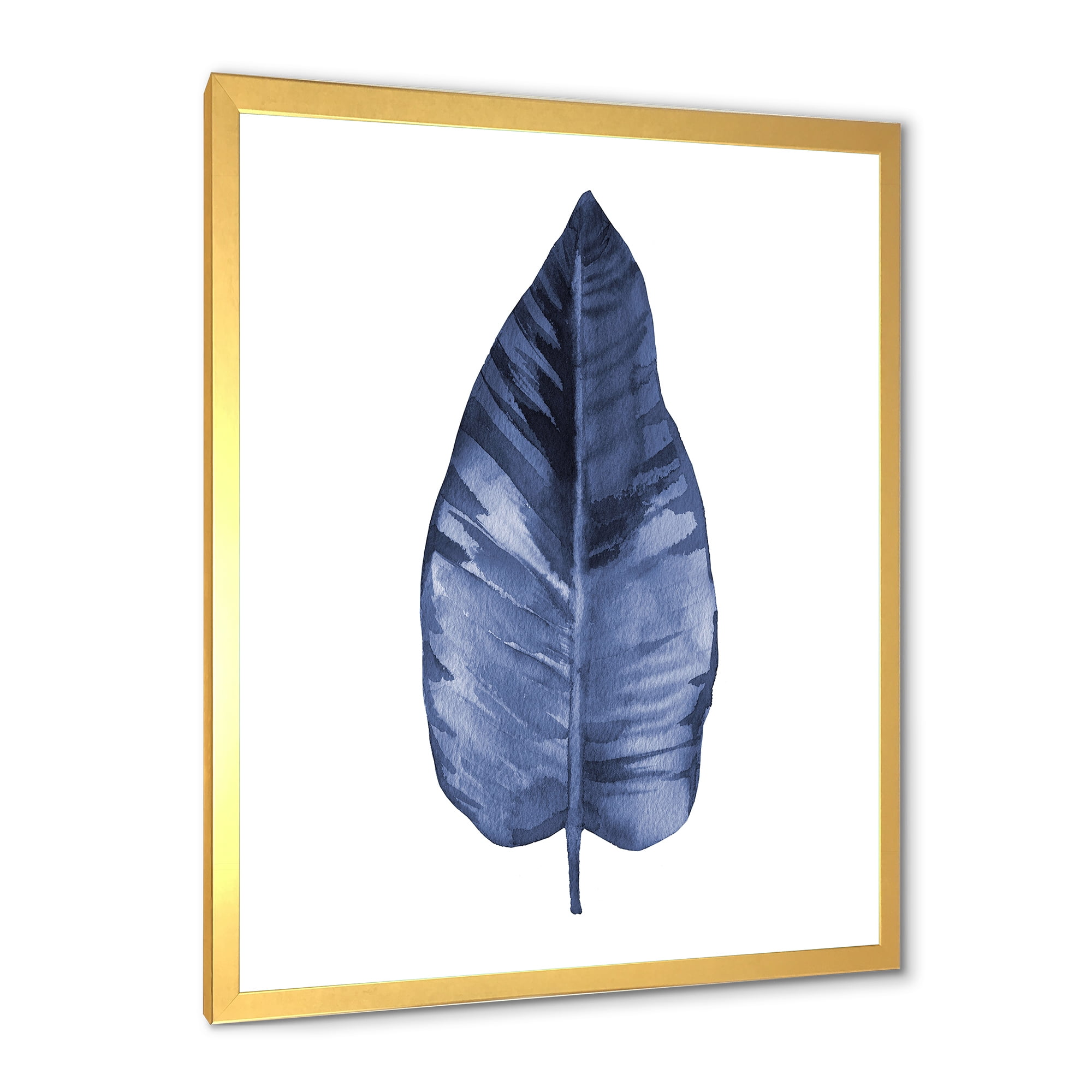 Designart 'Blue Leaf Watercolour On White Background' Traditional Framed Art Print