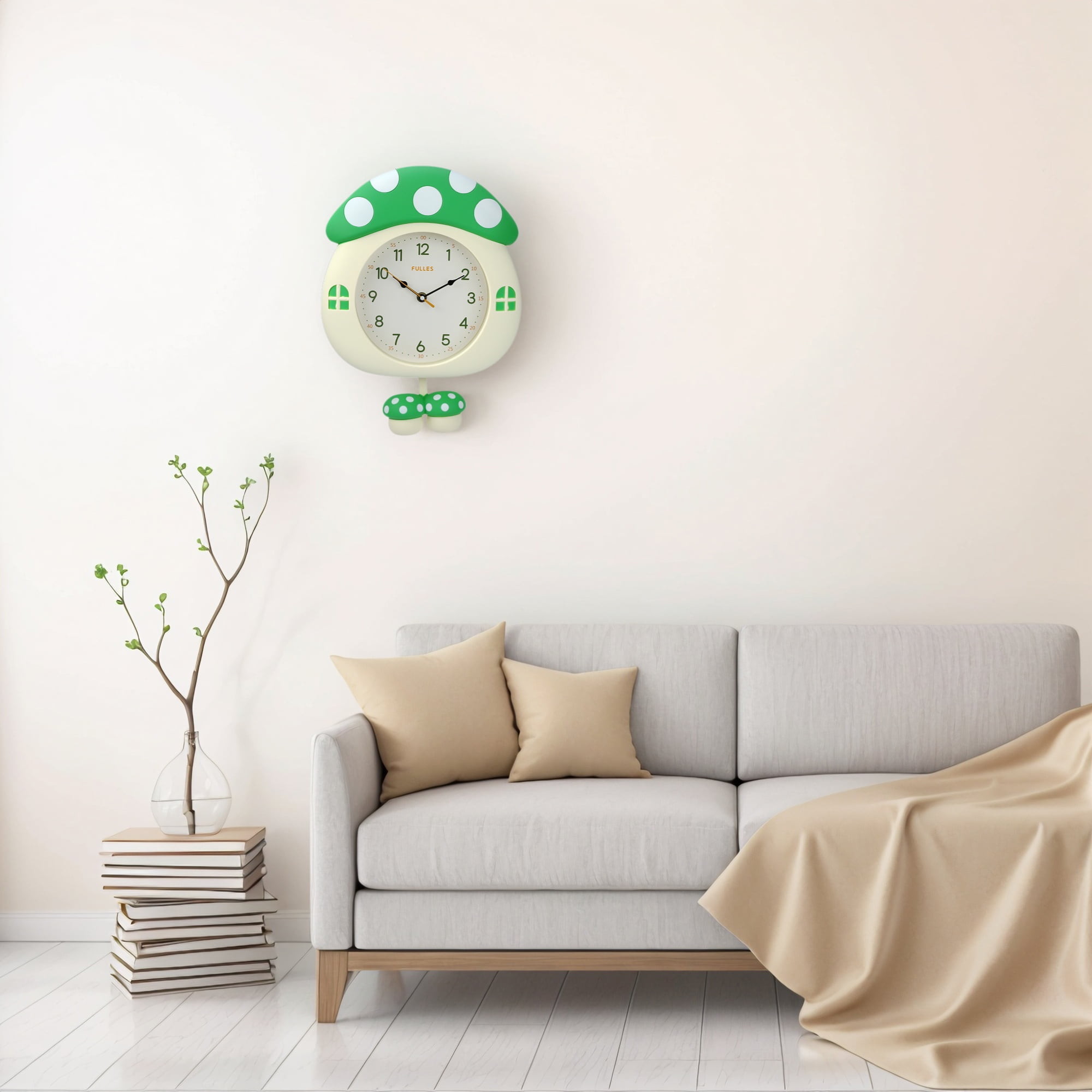 Unique Bargains 1pc Cute 3D Cartoon Mushroom House Silent Wall Clock 15" x 11" x 2" Green