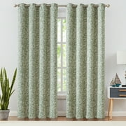 Curtainking Blackout Curtains for Bedroom Thermal Curtains Floral Patterned Living Room Vintage Country Curtain 84 inch Long 2 Panels Green on Beige