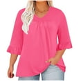 thumbnail image 2 of Titcea 3/4 Length Sleeve Womens Tops Plus Size V Neck Solid Color Sexy Pleated T Shirts Summer Casual Tees, 2 of 8