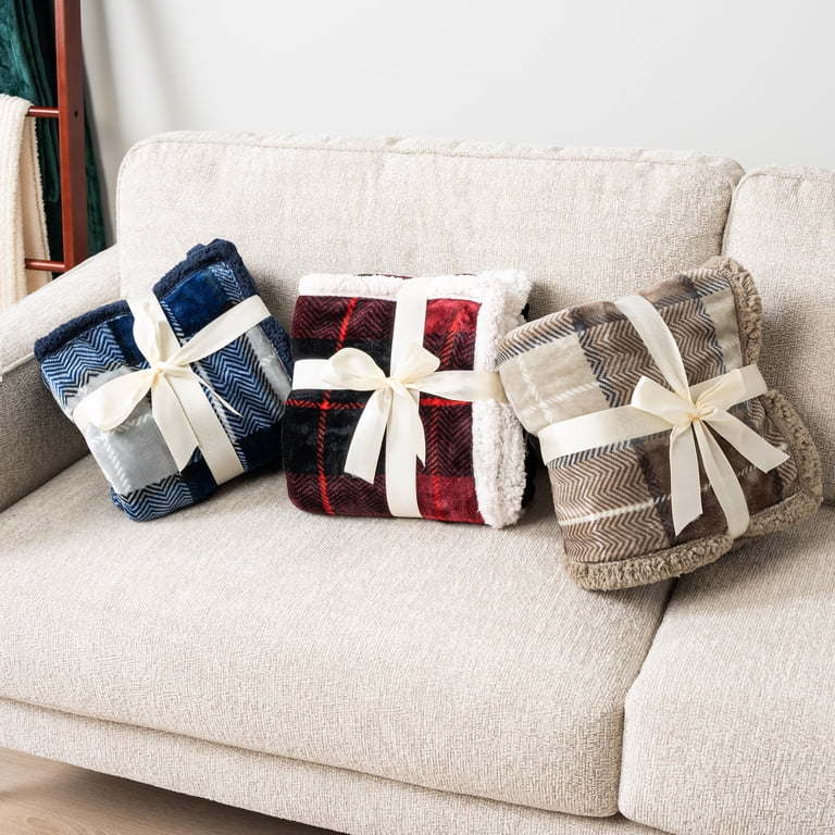Pavilia 50" x 60" Plaid Sherpa Throw Blanket, Dark Grey photo 7
