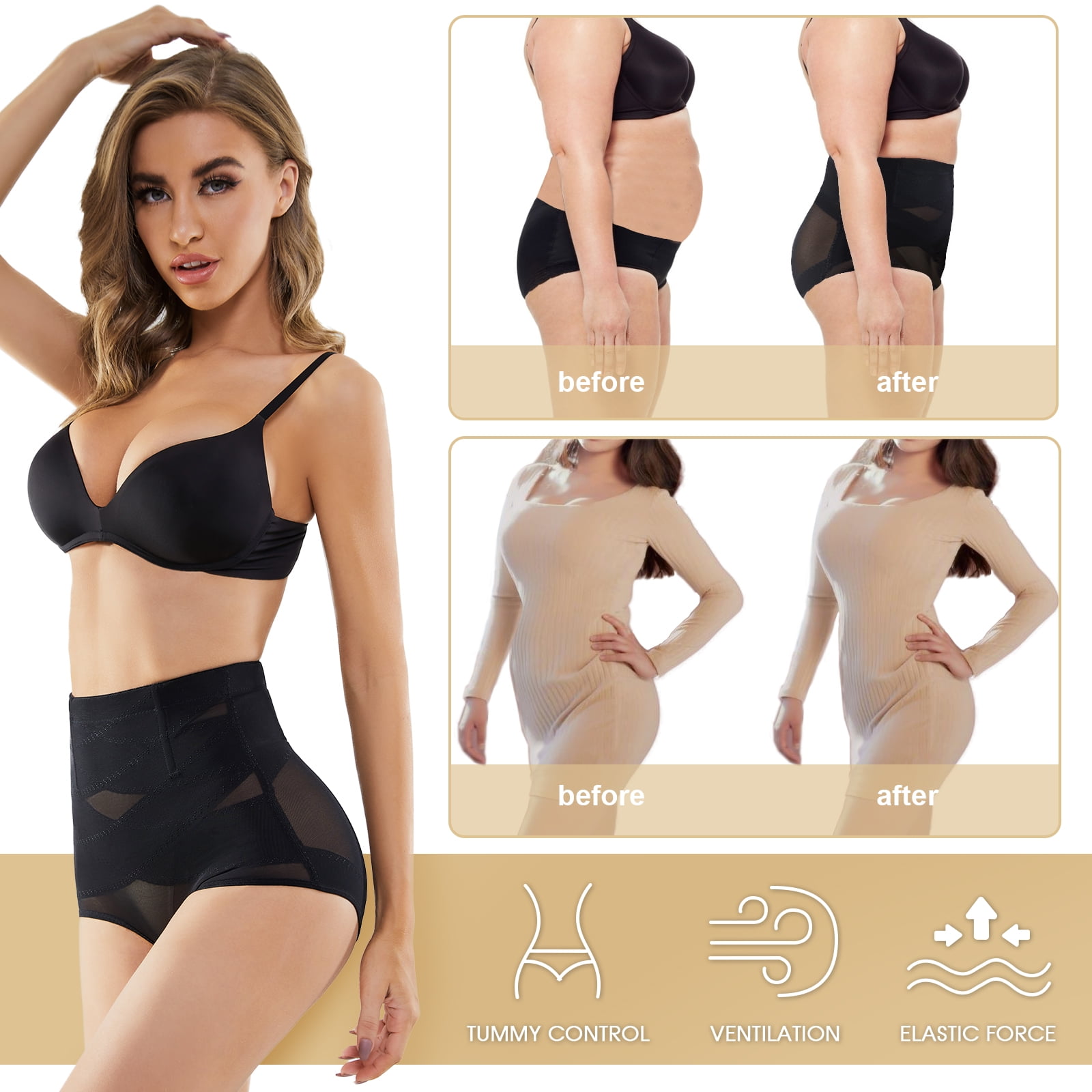 Double Tummy Control Panty Waist Trainer Body Shaper,High Waisted Shapewear  for Women,1 PC Black,XL 
