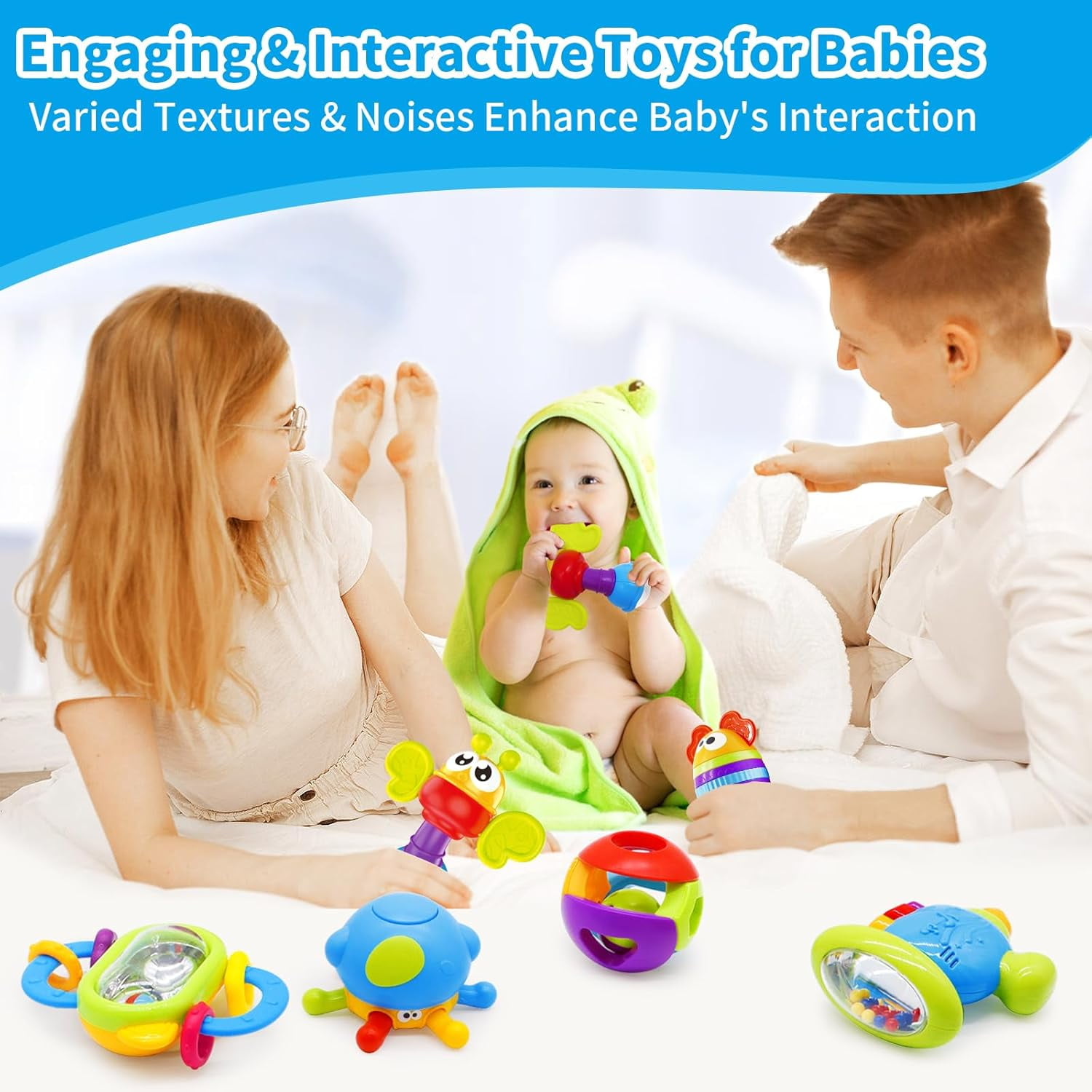Ludolm 10Pcs Baby Rattles Toy Set, Baby Toys 0-6 Months Infant Toys 6-12 Months Teethers for Babies 3-6 Months Easter Basket Stuffers, Sensory Teething Toys 0 1 2 3 4 5 6 Month Newborn Boy Girl Gifts
