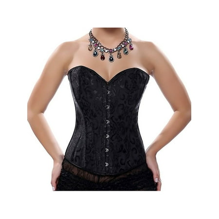 

SHCKE Women s Sexy Black Satin Busiter Corsets Top Lace Up Boned Overbust Corset Waist Trainer Cincher Plus Size