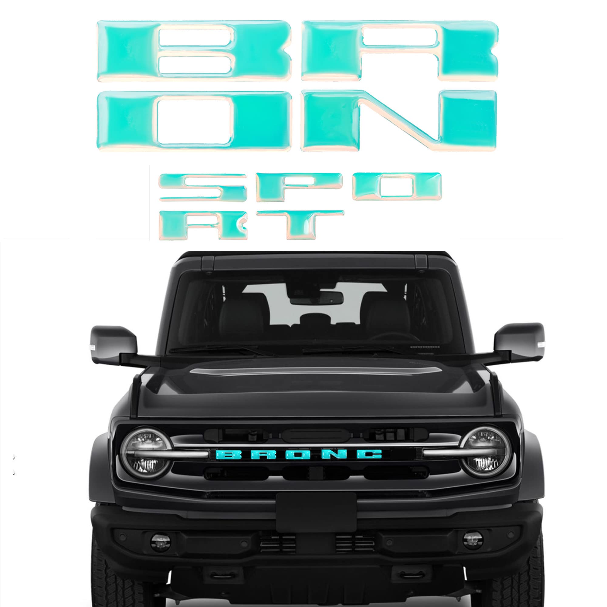 Aseternil Grille Letters Overlays Stickers Emblem for Bronco Sport