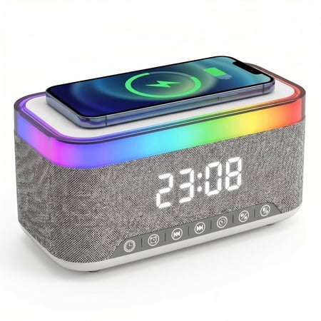 VOLIVO RGB 5 . 3 Bluetooth Speaker with Digital Alarm Clock, 15 W Wireless Charging, FM Radio - a